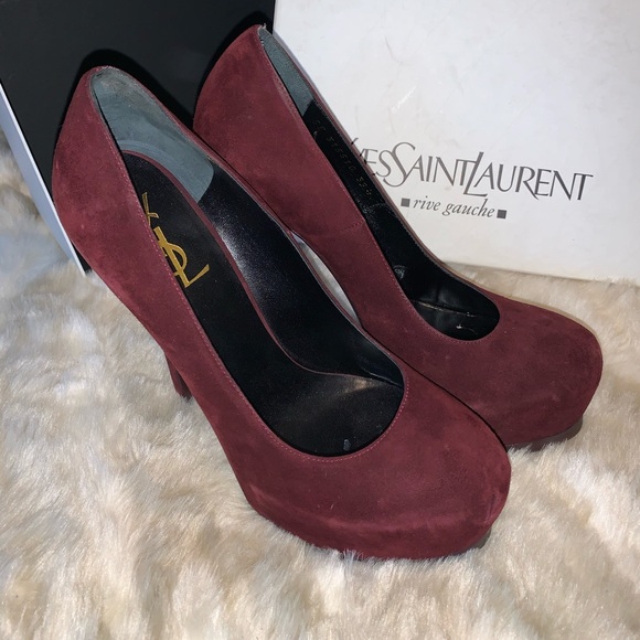 YSL Tribtoo High Heel Pumps Sz 39.5 Bordeaux Suede - Picture 4 of 15